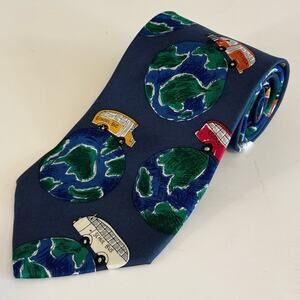 Save The Children Men's Blue Cars Adam Age 12- Educate The World Silk Neckties